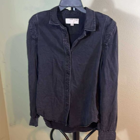 Anne Klein  Billie Puff Sleeve Button Up Washed Black Various Sizes - Picture 1 of 7